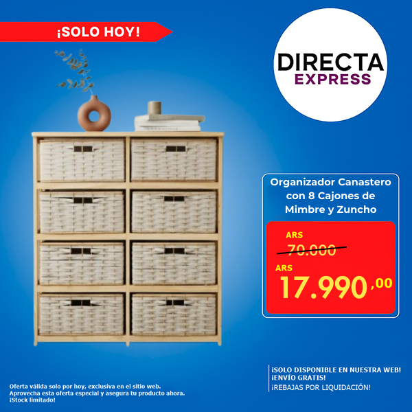 Organizador Canastero Con 8 Cajones De Mimbre y Zuncho