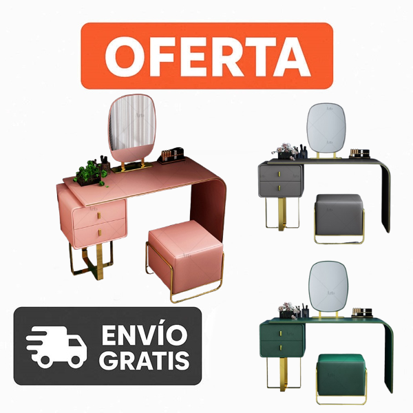 Tocador Nórdico Moderno con Espejo y Banqueta (ENVÍO GRATIS)
