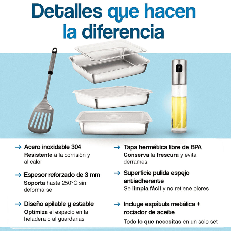 Promo 3x1 Fuentes para Horno con Tapa + Rociador y Espátula de Regalo