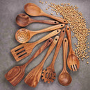 Set de Utensilios de Cocina 9 Piezas con Mango de Madera – Antiadherente y Resistente (ENVÍO GRATIS)