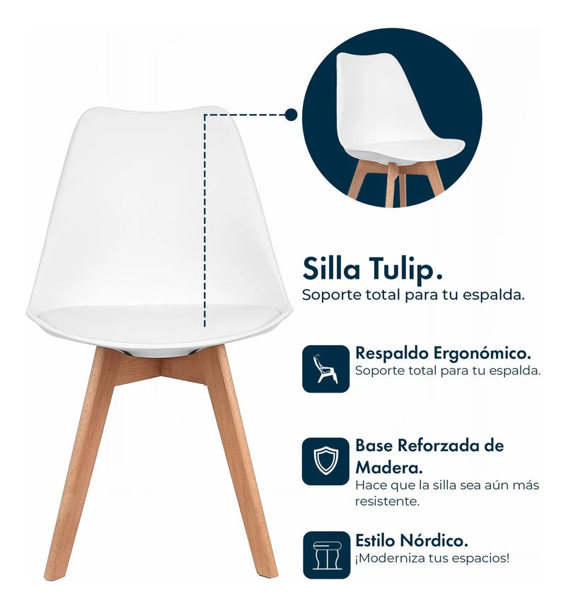 Set x4 Sillas Comedor Nórdicas Tapizadas – Estilo Tulip, Interior y Exterior (ENVÍO GRATIS)