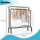 Perchero Metálico Móvil de Doble Barral – 110 × 150 cm (ENVÍO GRATIS)