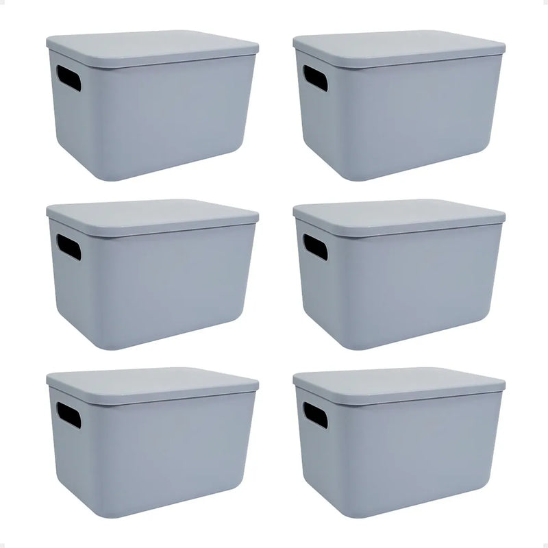 Set X6 Canastos Organizadores Con Tapa Caja 26x18x16 Moderna (ENVÍO GRATIS)