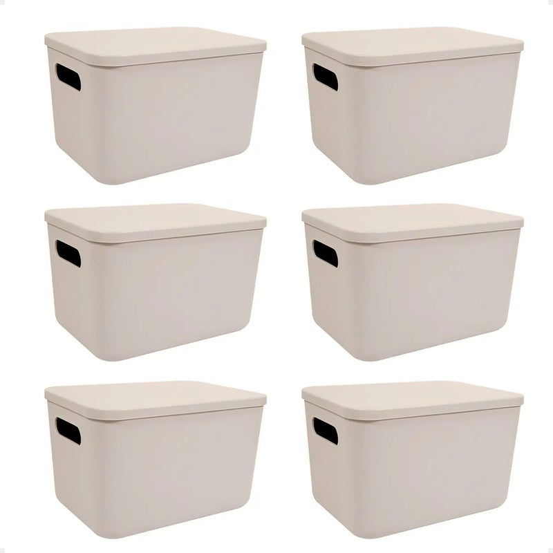 Set X6 Canastos Organizadores Con Tapa Caja 26x18x16 Moderna (ENVÍO GRATIS)
