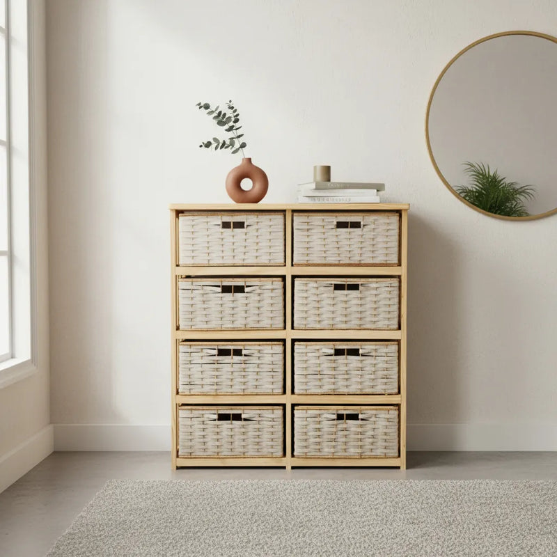 Organizador Canastero Con 8 Cajones De Mimbre y Zuncho