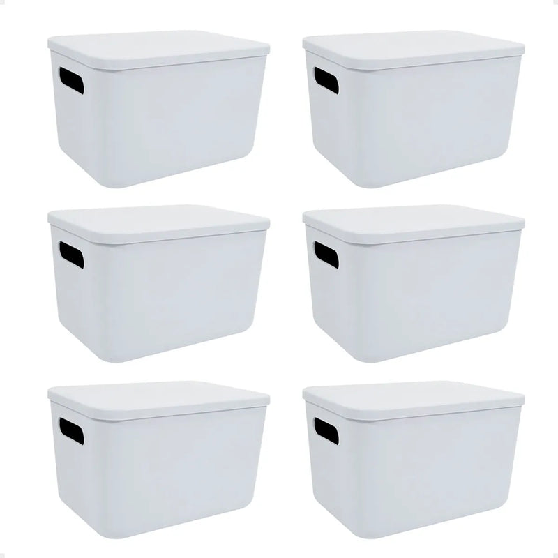 Set X6 Canastos Organizadores Con Tapa Caja 26x18x16 Moderna (ENVÍO GRATIS)