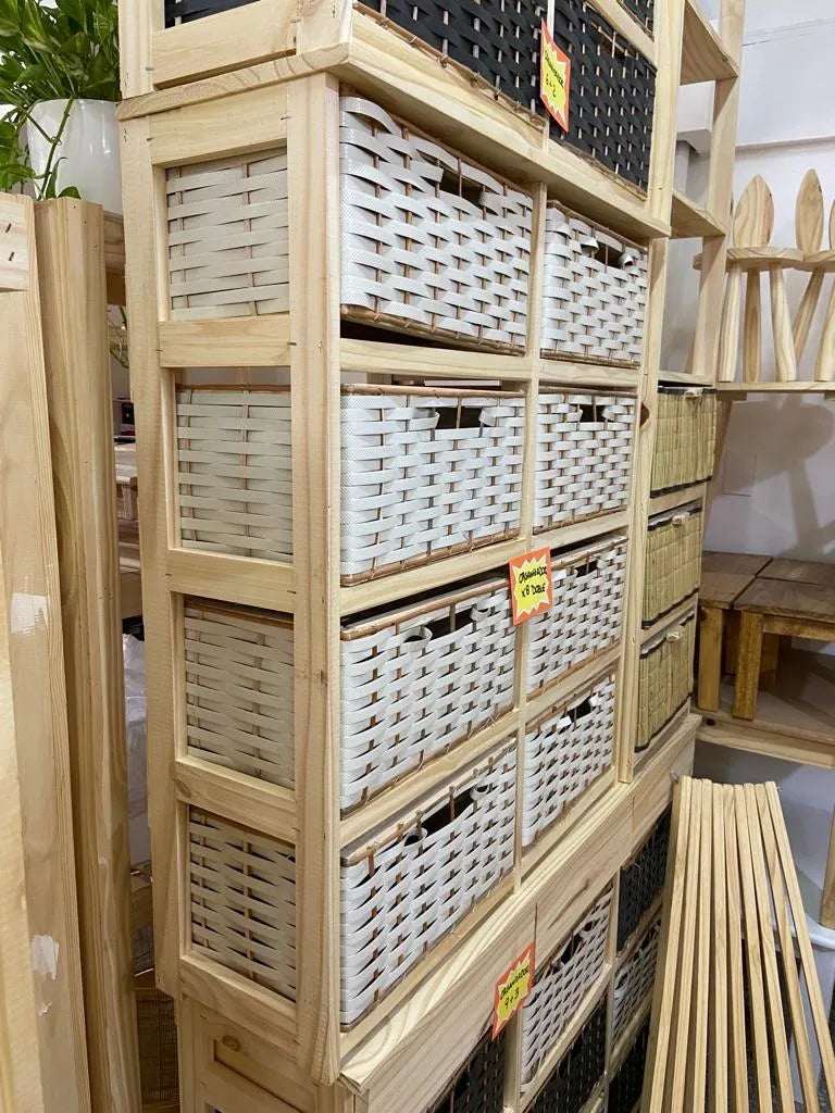 Organizador Canastero Con 8 Cajones De Mimbre y Zuncho