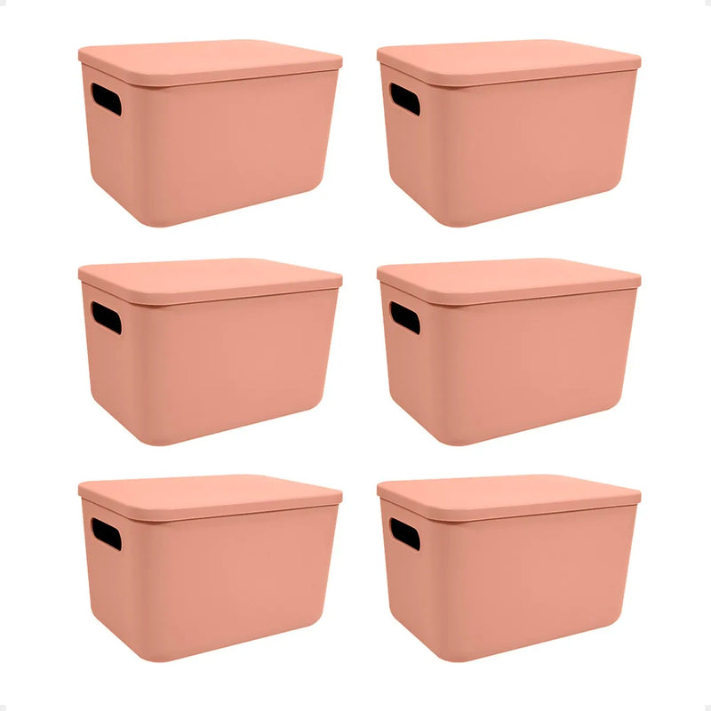 Set X6 Canastos Organizadores Con Tapa Caja 26x18x16 Moderna (ENVÍO GRATIS)