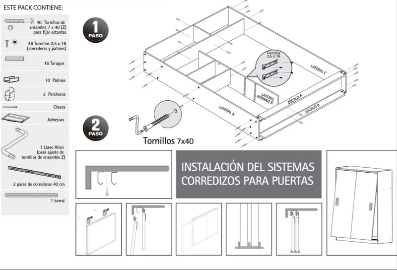 Placard Puertas Corredizas Diseños Modernos 1,20 X 1,80 Mts (ENVÍO GRATIS)