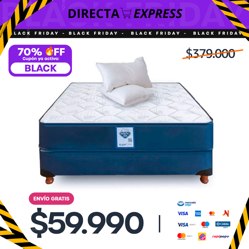 Colchón de Espuma y Sommier Spring Air 2 Plazas 140x190cm + Almohadas