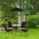 Juego de Comedor para Terraza o Jardín Exterior con 4 Sillas y Sombrilla de Metal