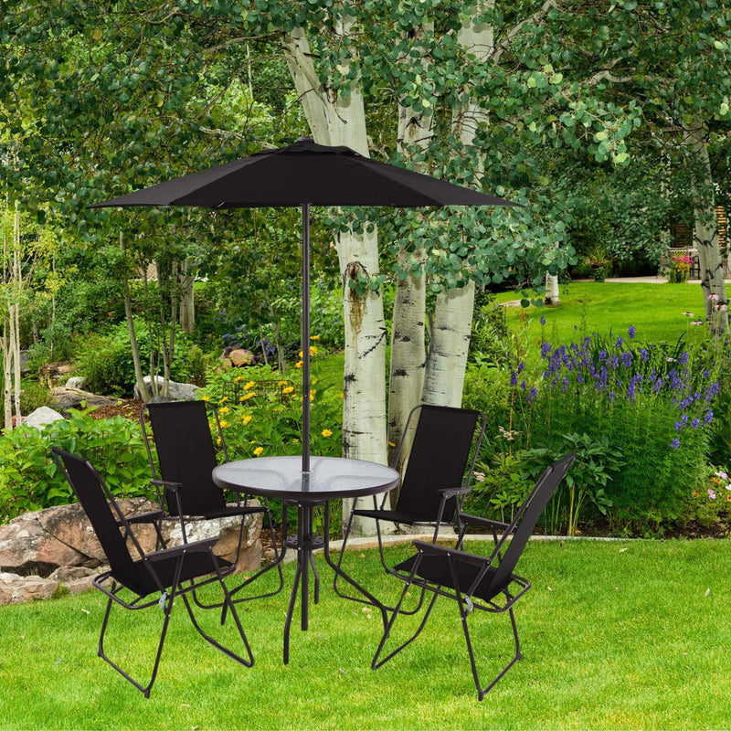 Juego de Comedor para Terraza o Jardín Exterior con 4 Sillas y Sombrilla de Metal