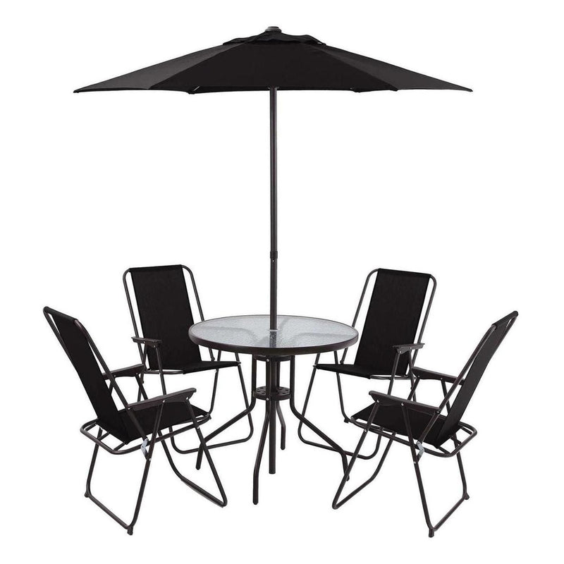 Juego de Comedor para Terraza o Jardín Exterior con 4 Sillas y Sombrilla de Metal